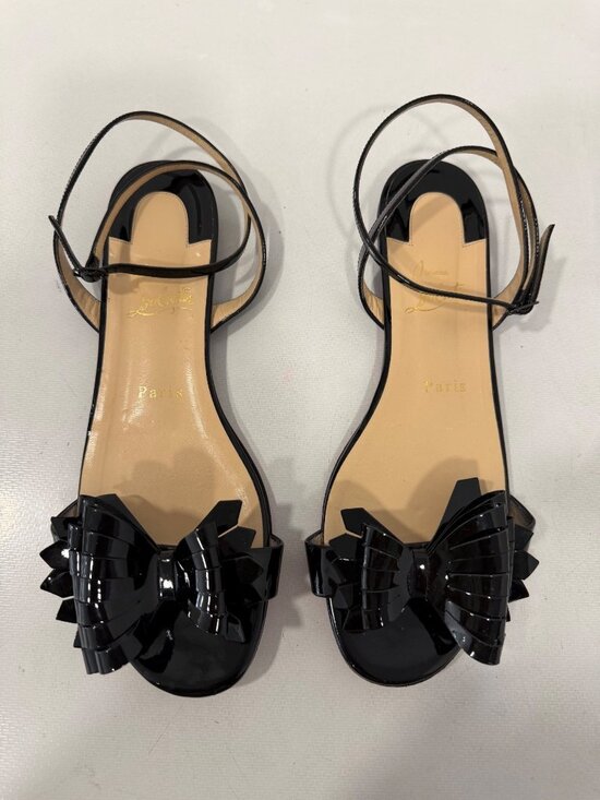 Christian Louboutin Shoes - Christian Louboutin Miss Valois Black Patent Leather Bow Flat Sandals Size 39 Au
